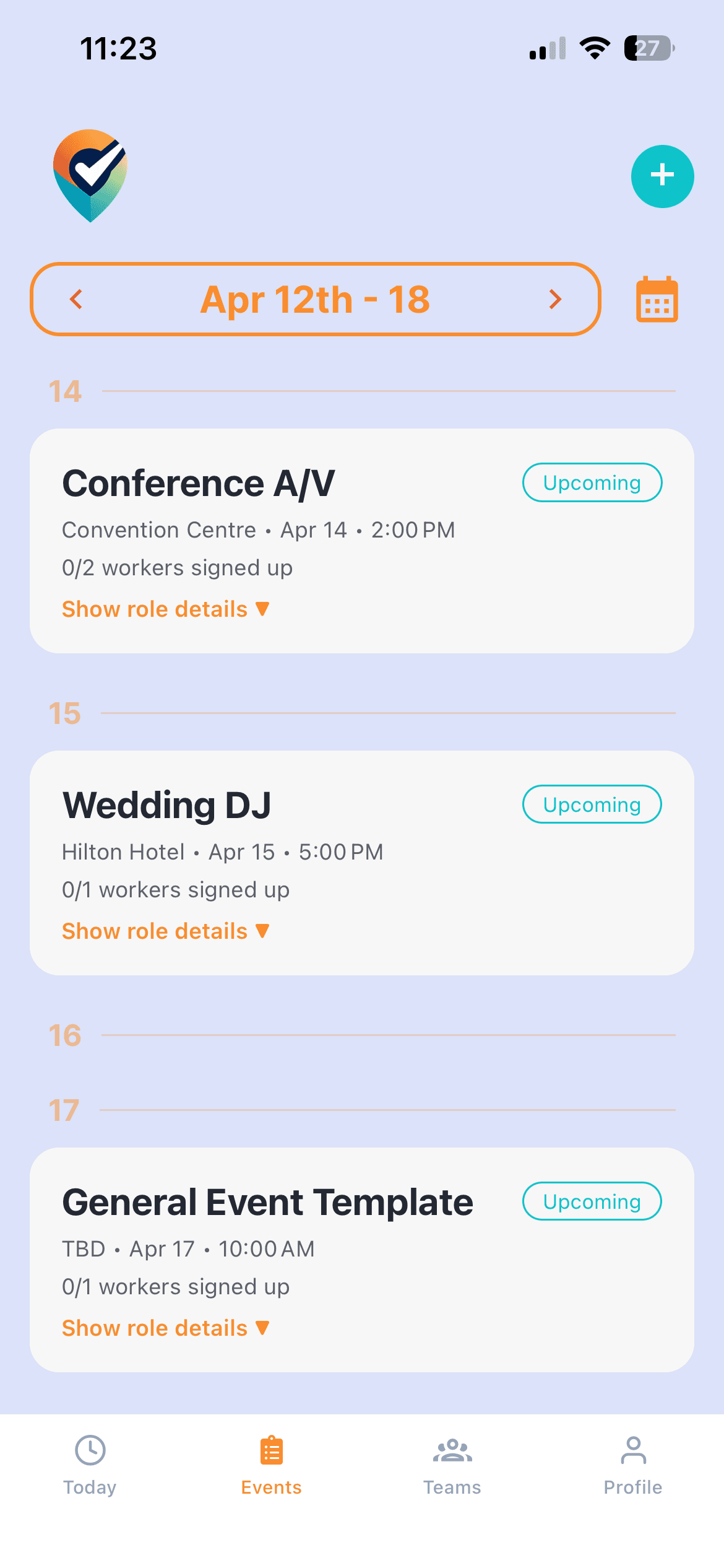 Dispatch event schedule and staffing screen